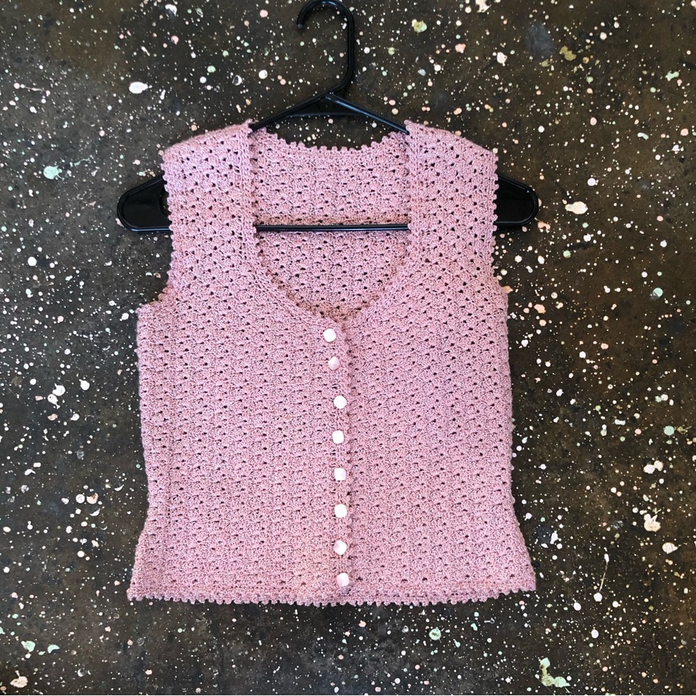 Pink Crochet Knit Top Metallic Handmade